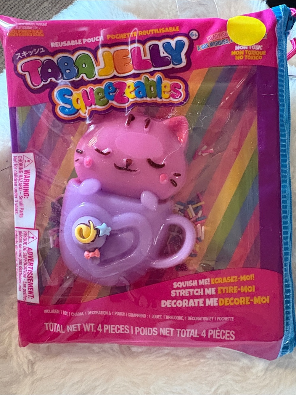 Squeezables Pink Cat in Purple Cup tabasquishy